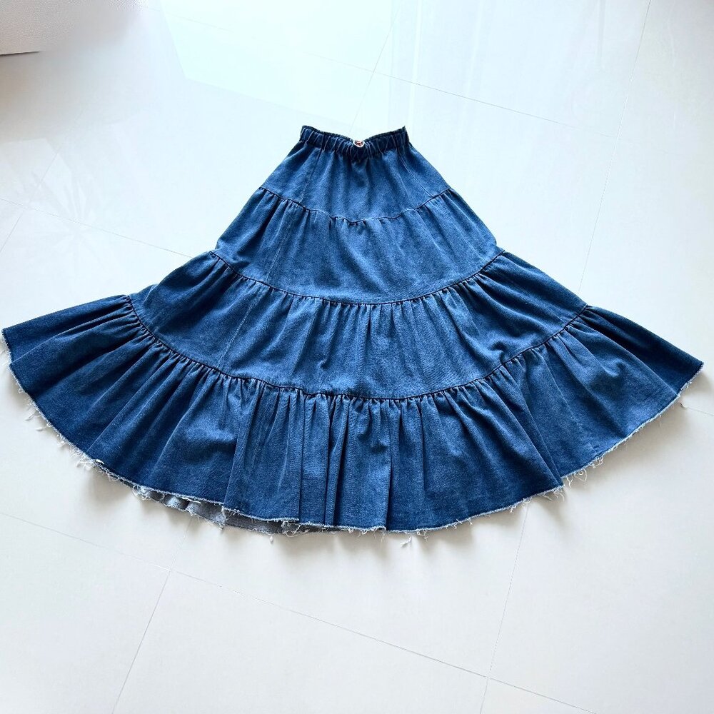 CHLOÉ Long Tiered Denim Skirt – Size FR 38 (US S–M)